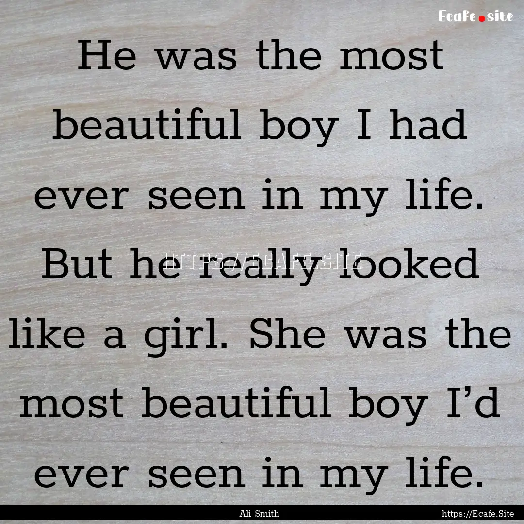 He was the most beautiful boy I had ever.... : Quote by Ali Smith