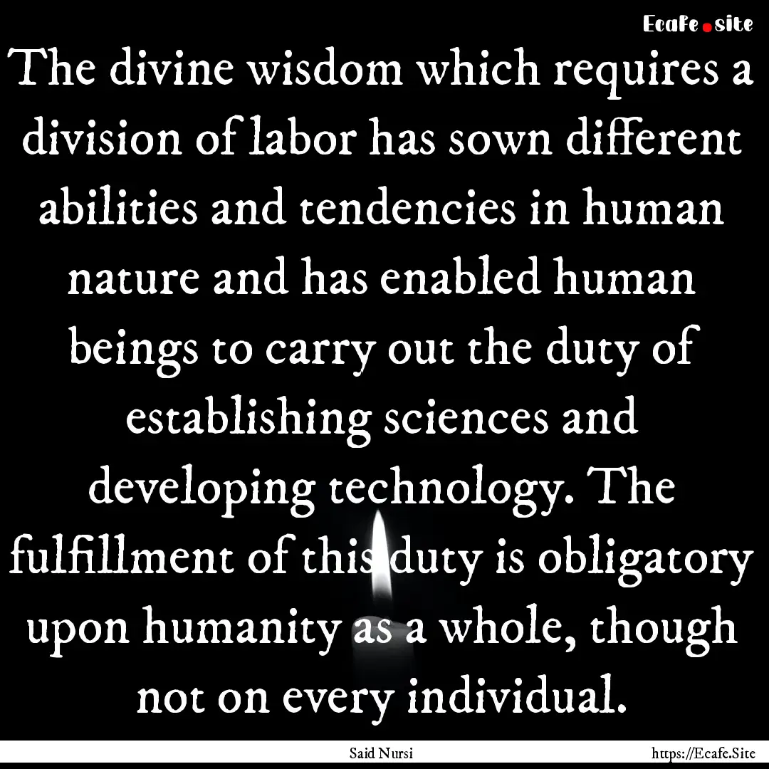 The divine wisdom which requires a division.... : Quote by Said Nursi