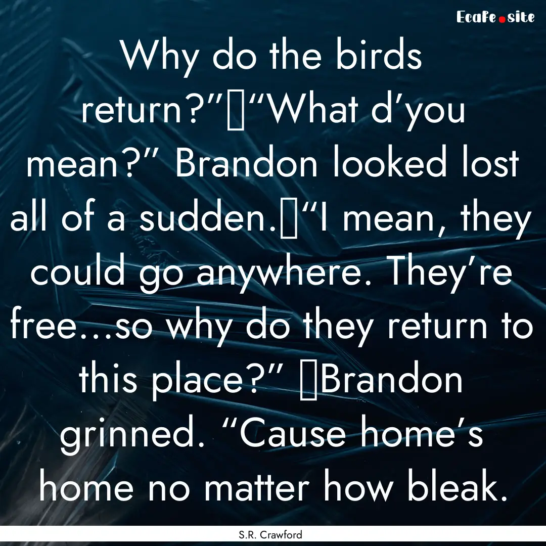 Why do the birds return?”	“What d’you.... : Quote by S.R. Crawford