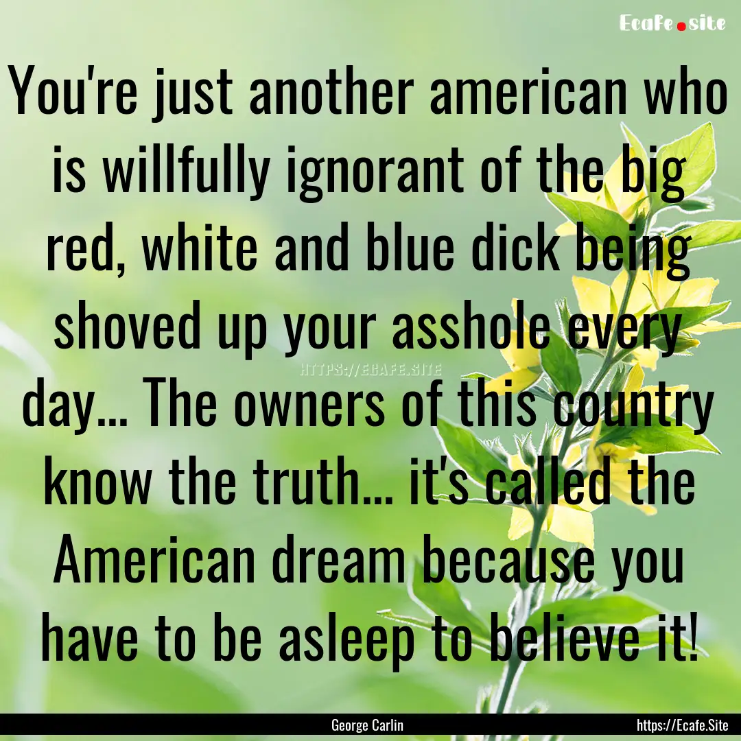 You're just another american who is willfully.... : Quote by George Carlin