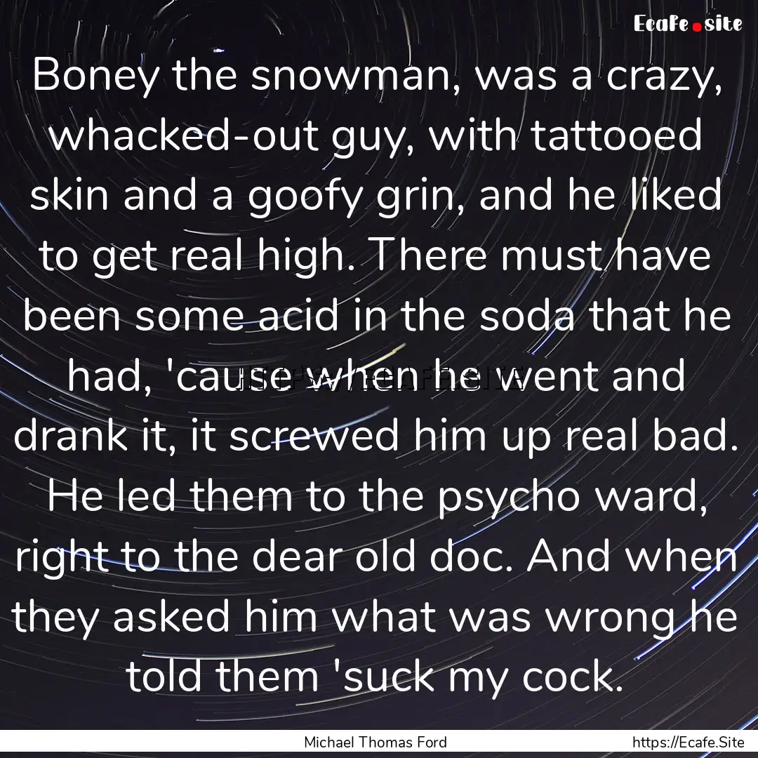 Boney the snowman, was a crazy, whacked-out.... : Quote by Michael Thomas Ford