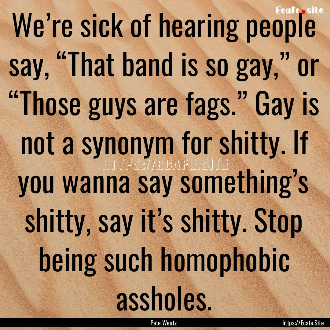 We’re sick of hearing people say, “That.... : Quote by Pete Wentz