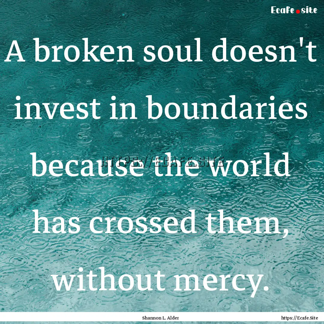 A broken soul doesn't invest in boundaries.... : Quote by Shannon L. Alder