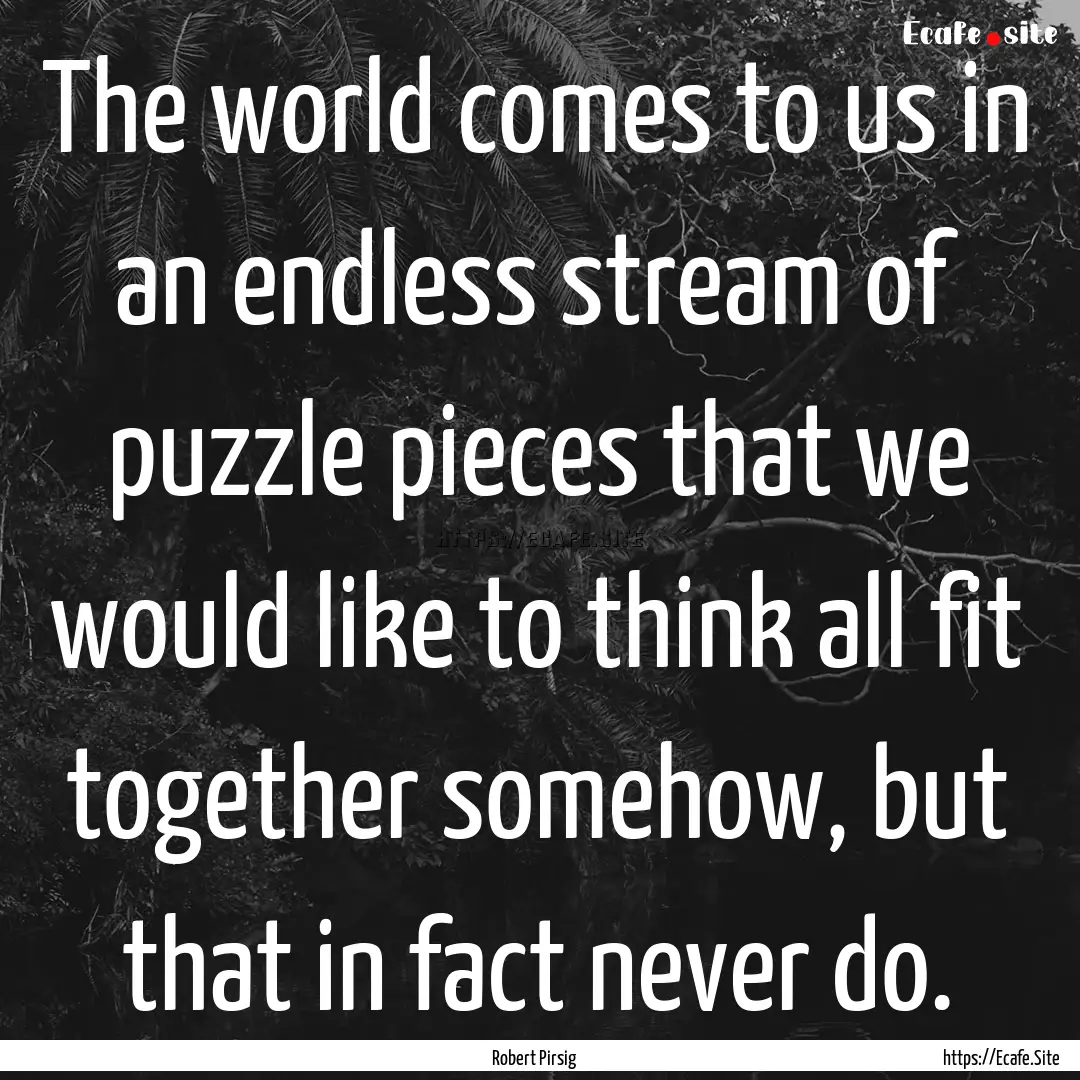 The world comes to us in an endless stream.... : Quote by Robert Pirsig