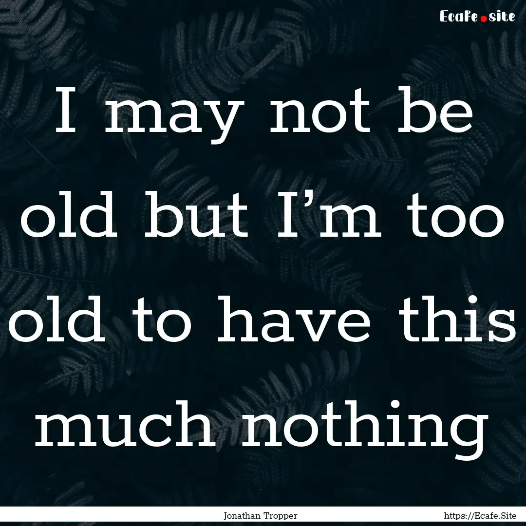 I may not be old but I’m too old to have.... : Quote by Jonathan Tropper