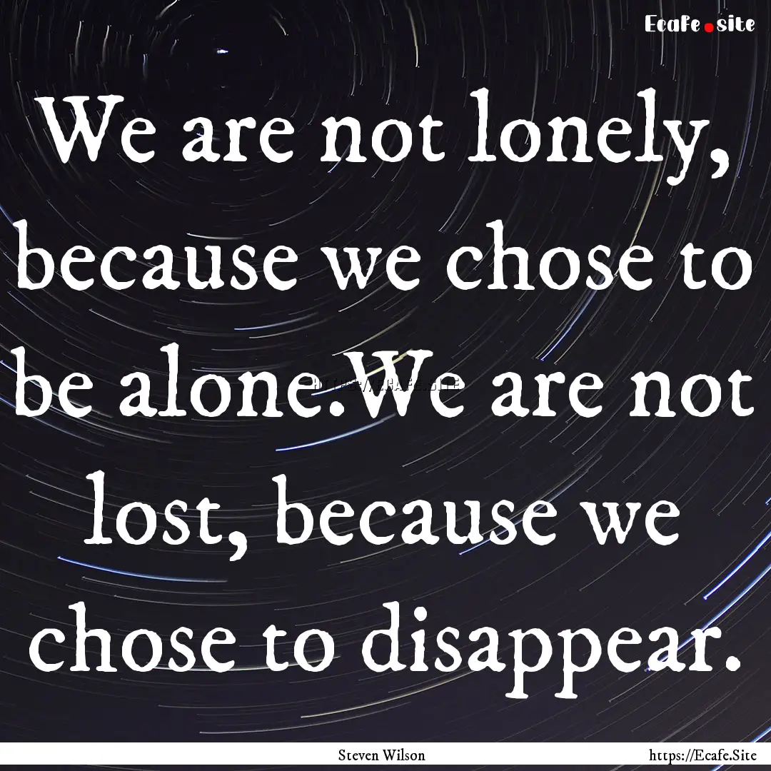 We are not lonely, because we chose to be.... : Quote by Steven Wilson