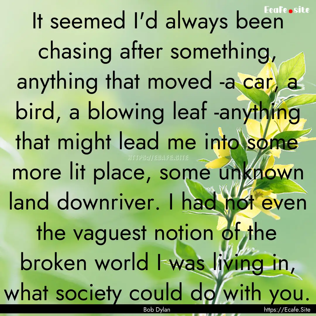 It seemed I'd always been chasing after something,.... : Quote by Bob Dylan