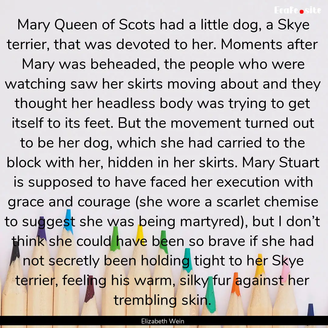 Mary Queen of Scots had a little dog, a Skye.... : Quote by Elizabeth Wein