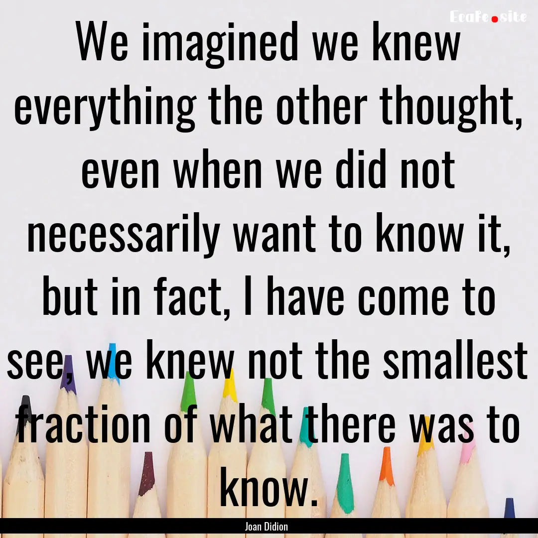 We imagined we knew everything the other.... : Quote by Joan Didion