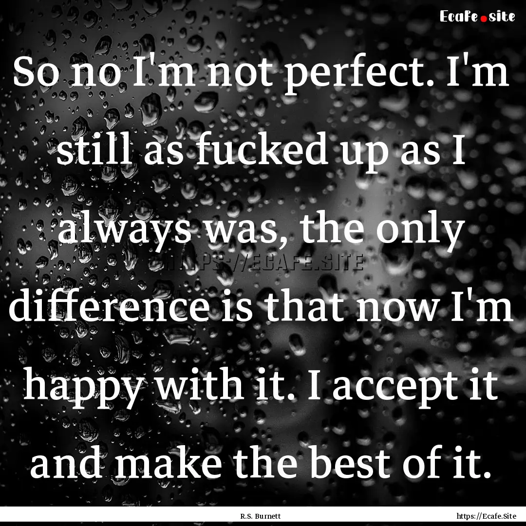 So no I'm not perfect. I'm still as fucked.... : Quote by R.S. Burnett