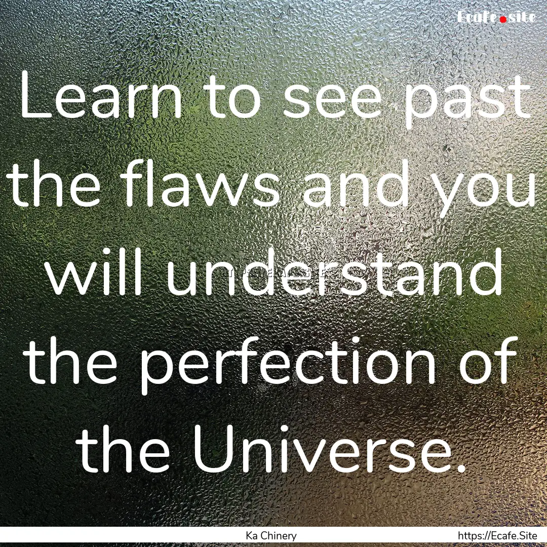 Learn to see past the flaws and you will.... : Quote by Ka Chinery