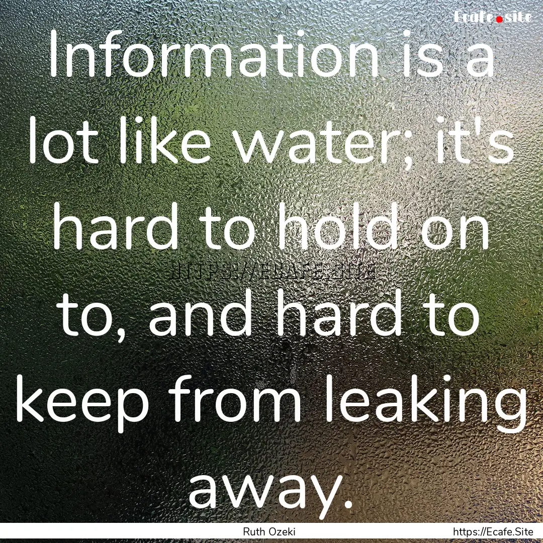 Information is a lot like water; it's hard.... : Quote by Ruth Ozeki