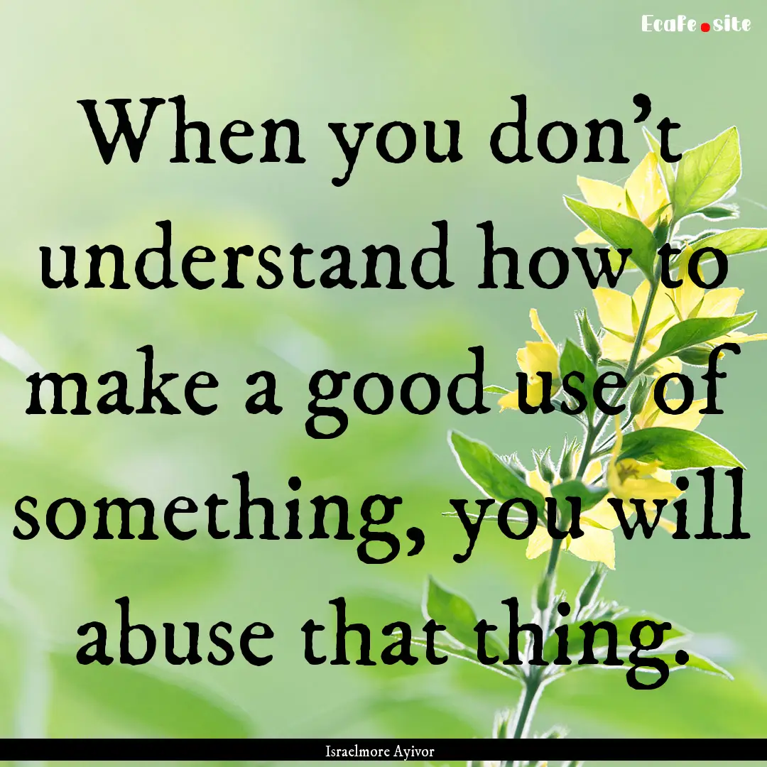 When you don’t understand how to make a.... : Quote by Israelmore Ayivor