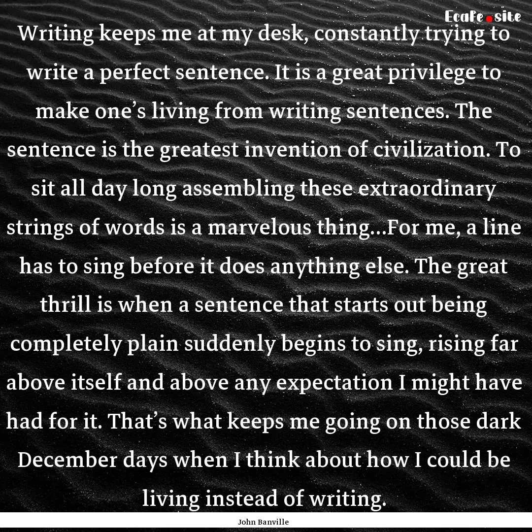 Writing keeps me at my desk, constantly trying.... : Quote by John Banville