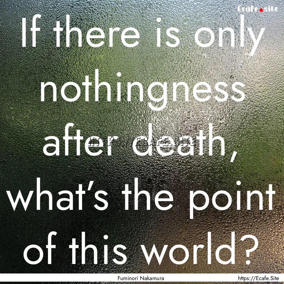 If there is only nothingness after death,.... : Quote by Fuminori Nakamura