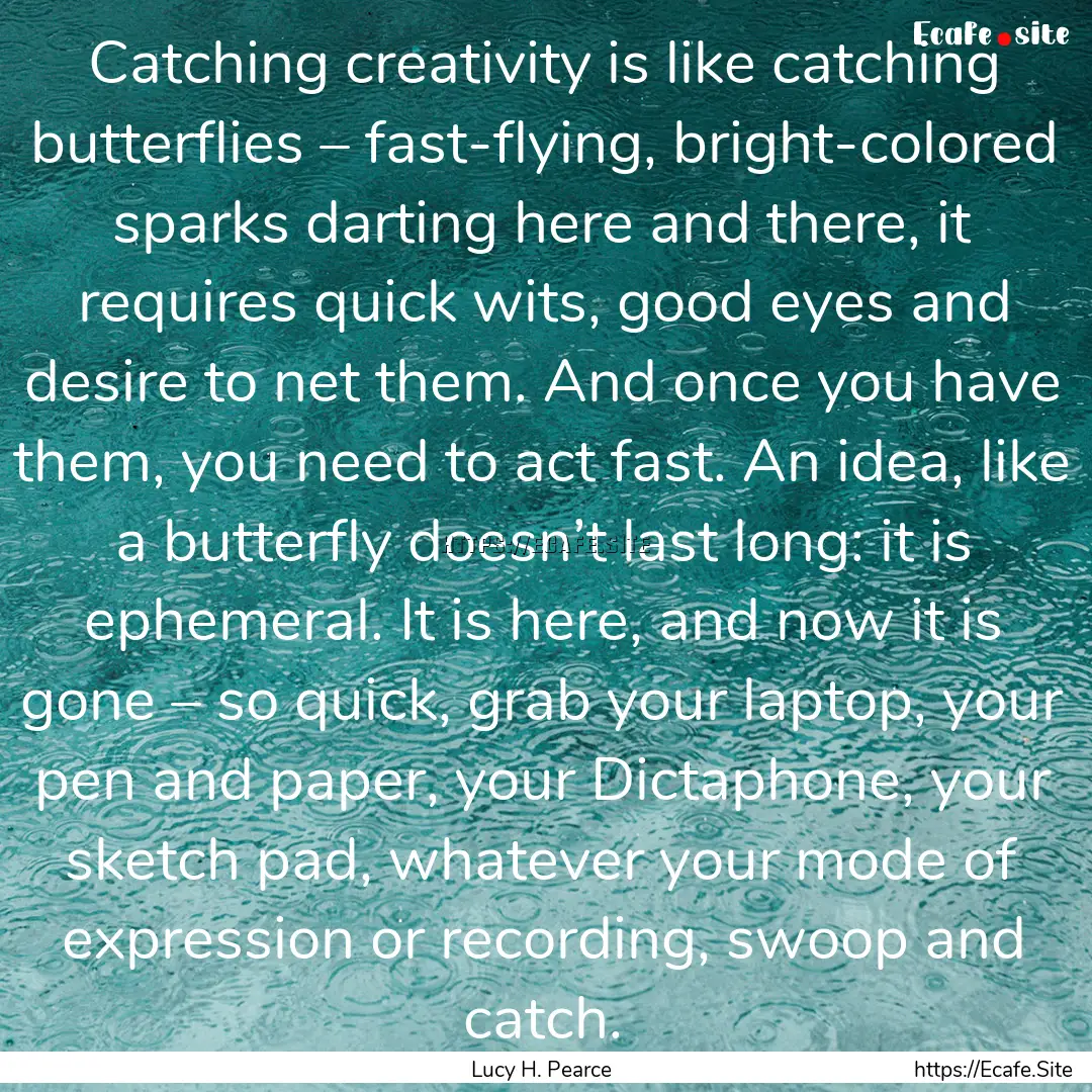 Catching creativity is like catching butterflies.... : Quote by Lucy H. Pearce