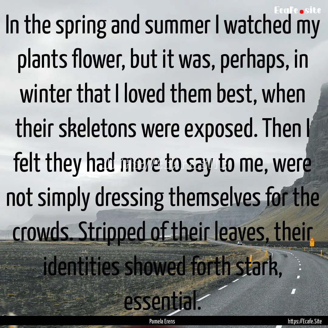 In the spring and summer I watched my plants.... : Quote by Pamela Erens