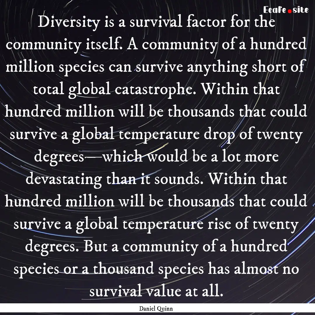 Diversity is a survival factor for the community.... : Quote by Daniel Quinn