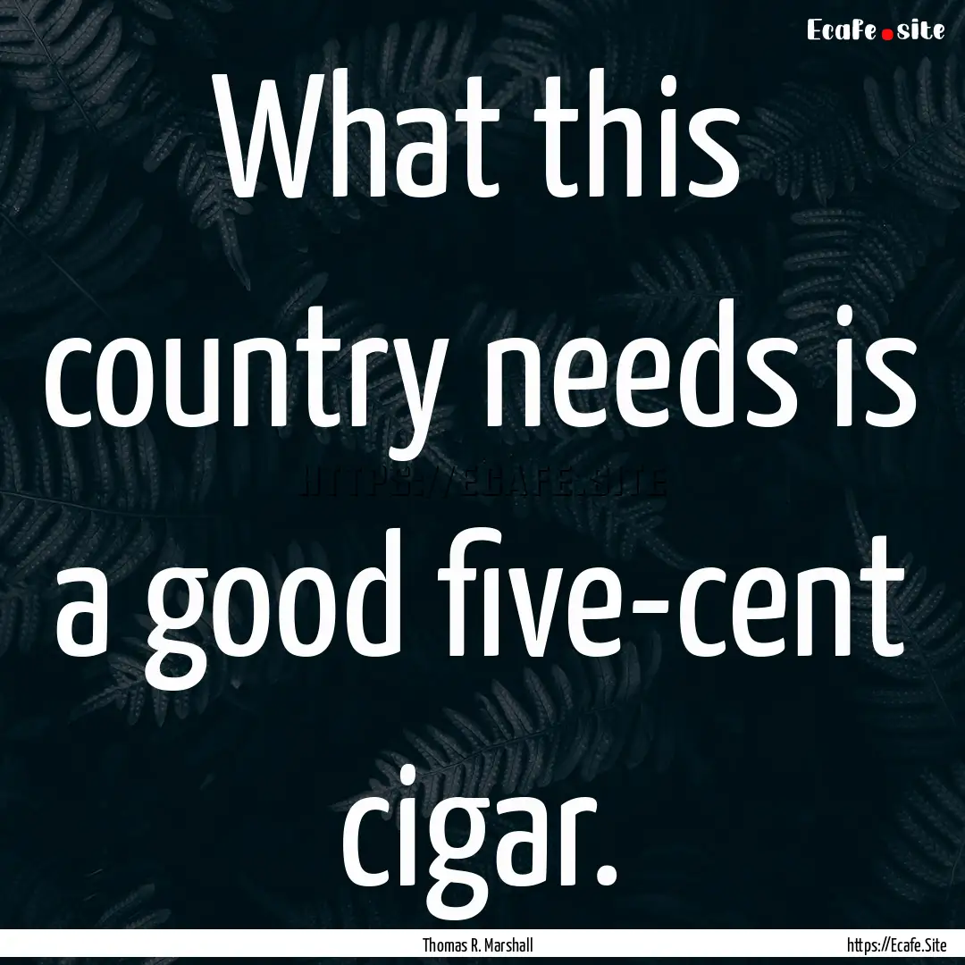 What this country needs is a good five-cent.... : Quote by Thomas R. Marshall