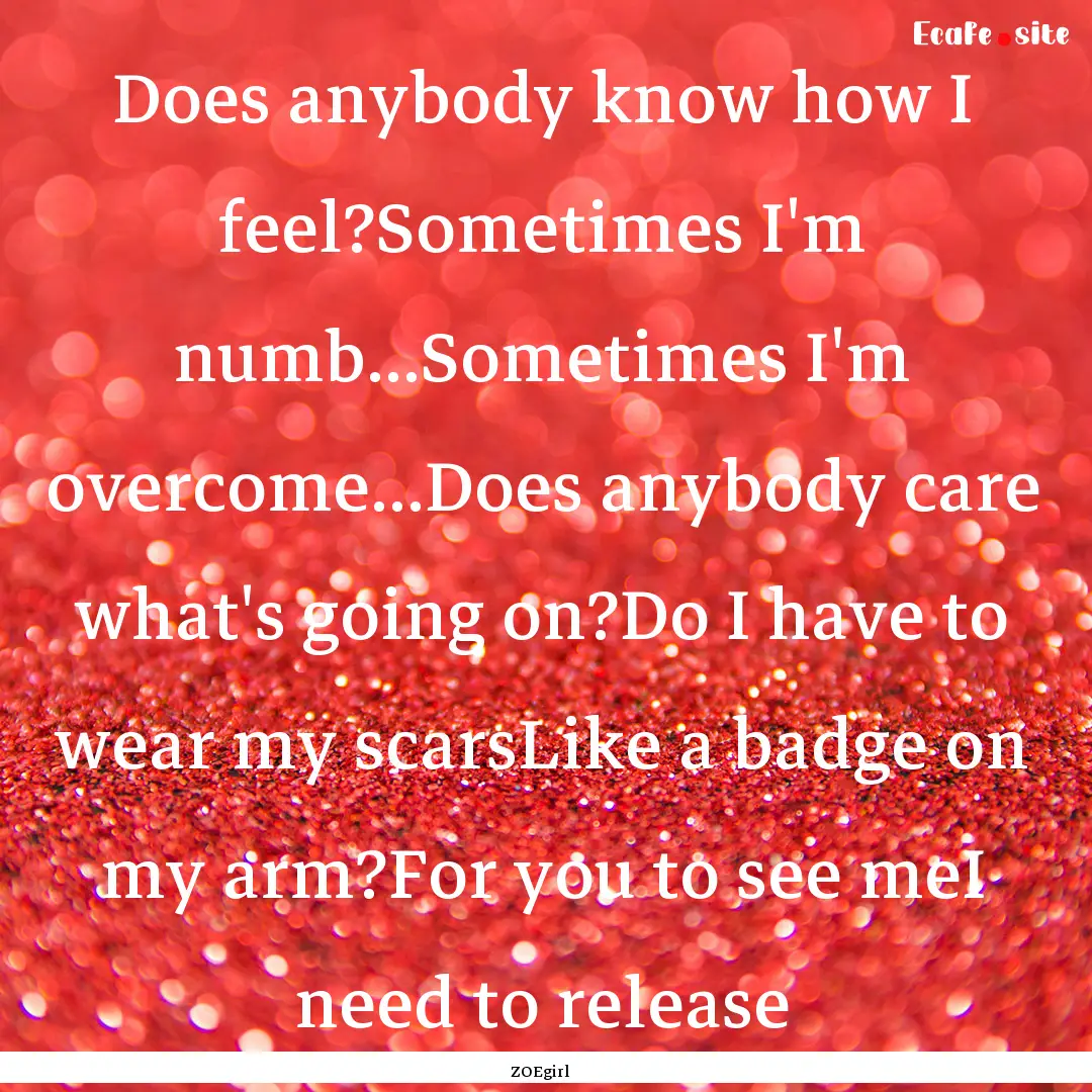 Does anybody know how I feel?Sometimes I'm.... : Quote by ZOEgirl