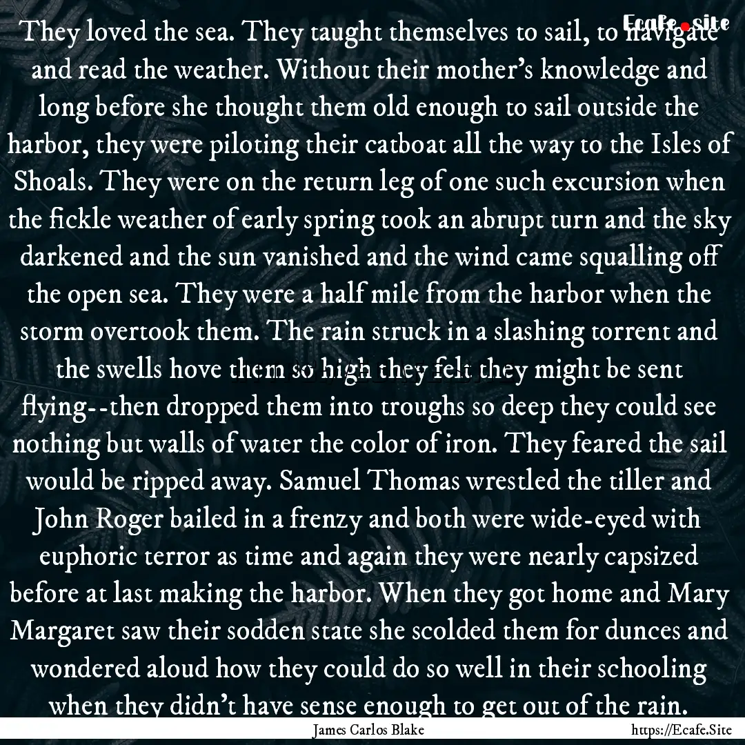 They loved the sea. They taught themselves.... : Quote by James Carlos Blake