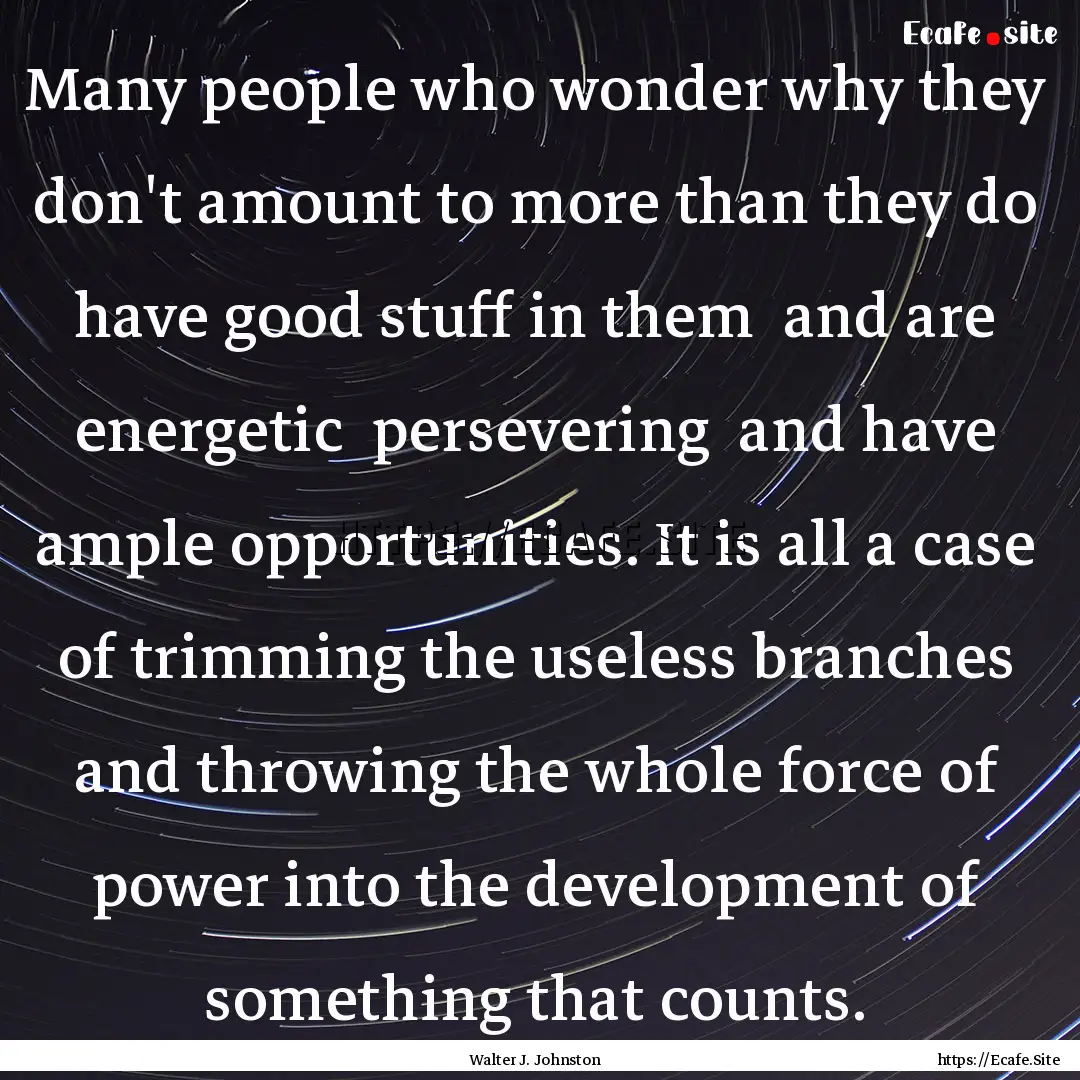 Many people who wonder why they don't amount.... : Quote by Walter J. Johnston