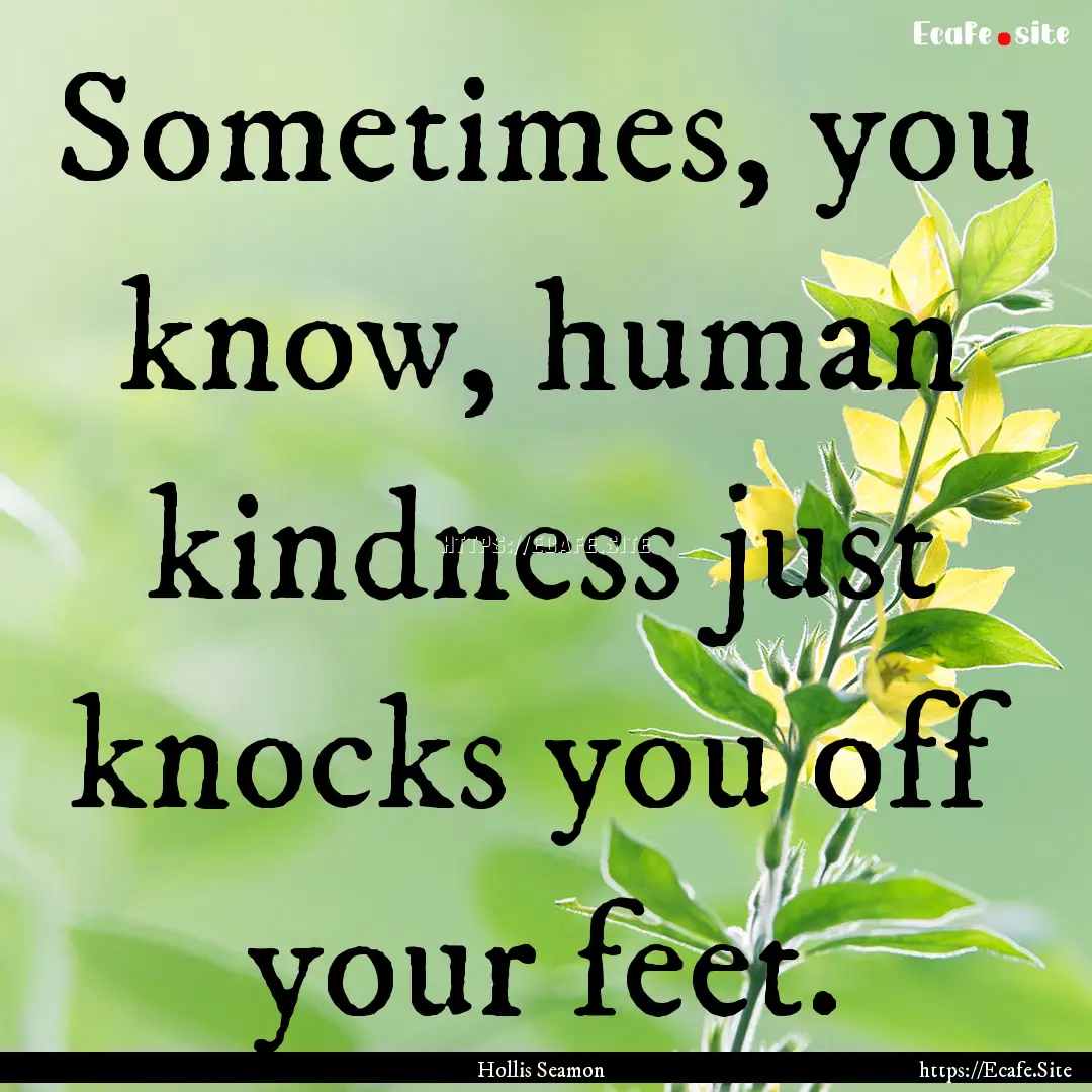 Sometimes, you know, human kindness just.... : Quote by Hollis Seamon