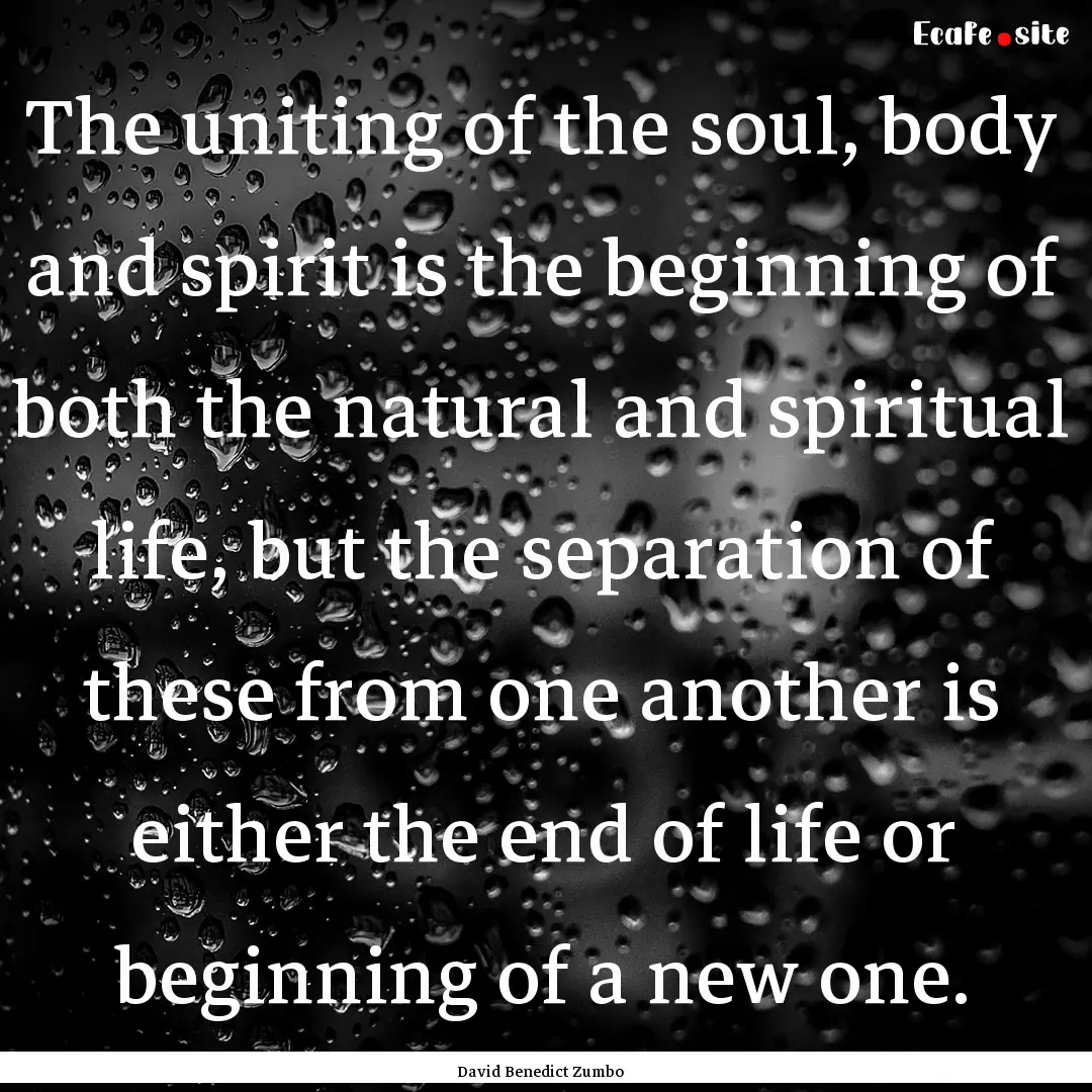 The uniting of the soul, body and spirit.... : Quote by David Benedict Zumbo