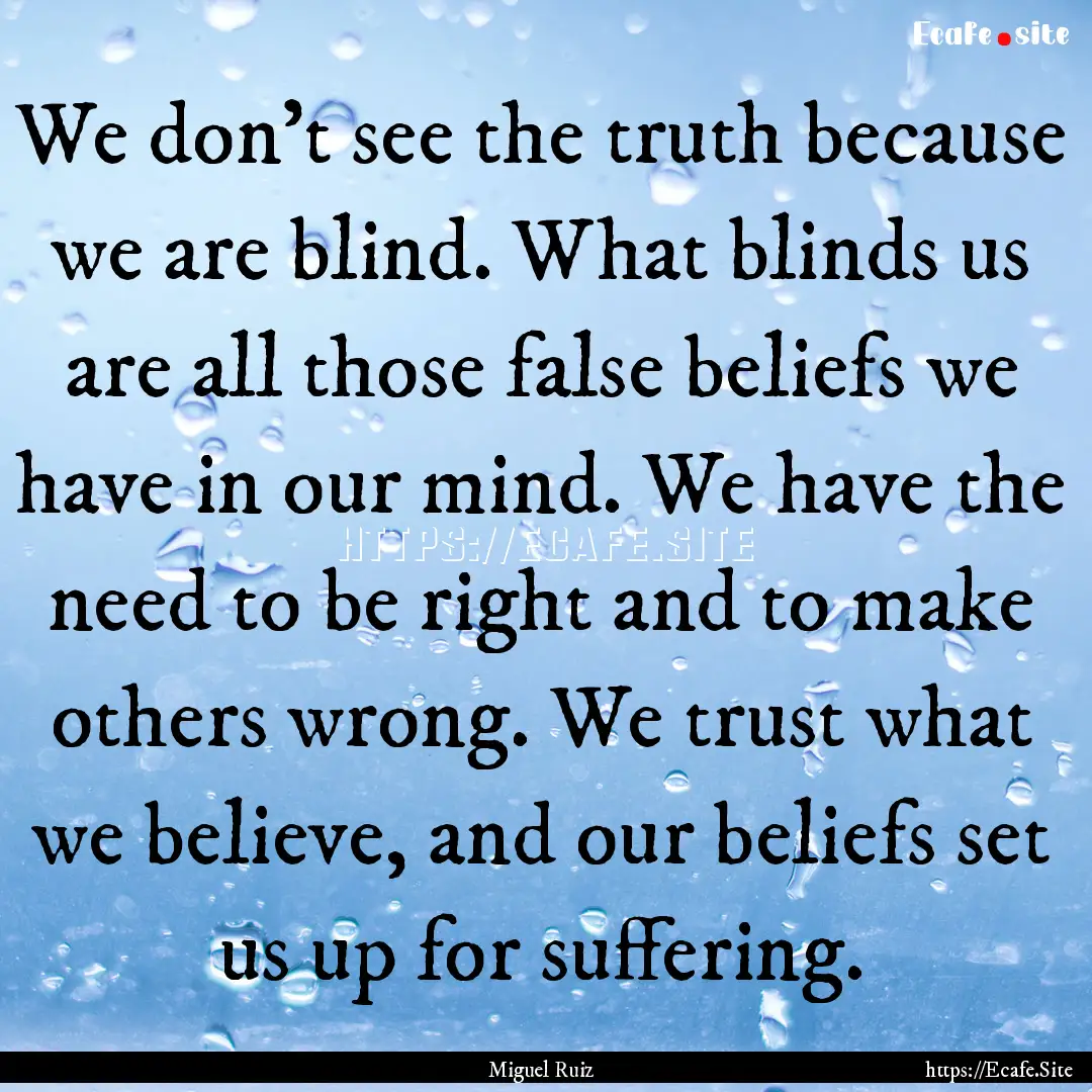 We don’t see the truth because we are blind..... : Quote by Miguel Ruiz