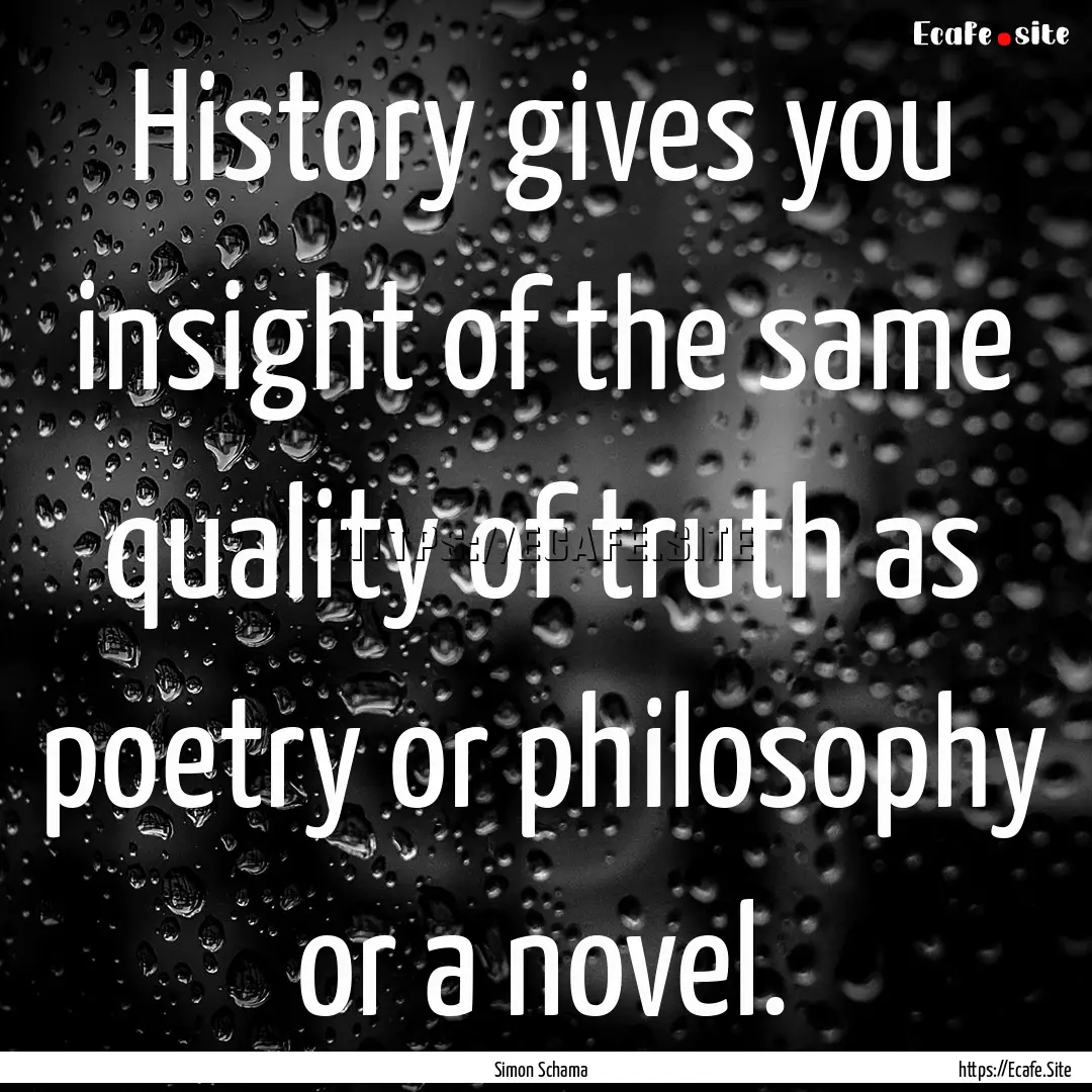 History gives you insight of the same quality.... : Quote by Simon Schama