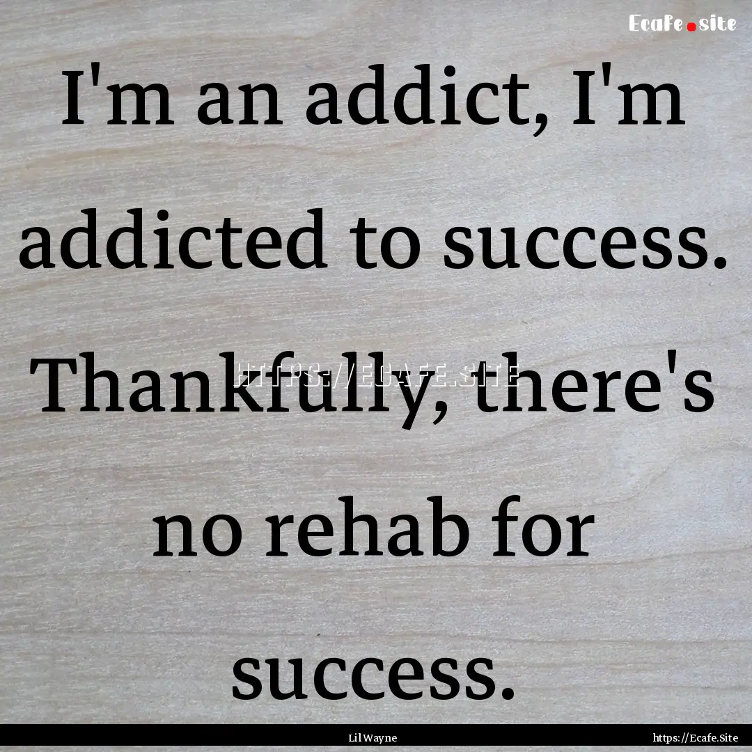 I'm an addict, I'm addicted to success. Thankfully,.... : Quote by Lil Wayne