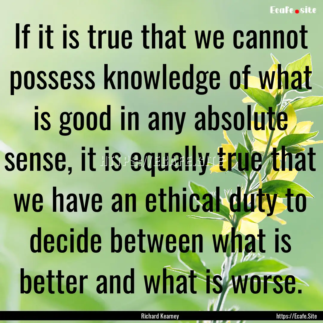 If it is true that we cannot possess knowledge.... : Quote by Richard Kearney