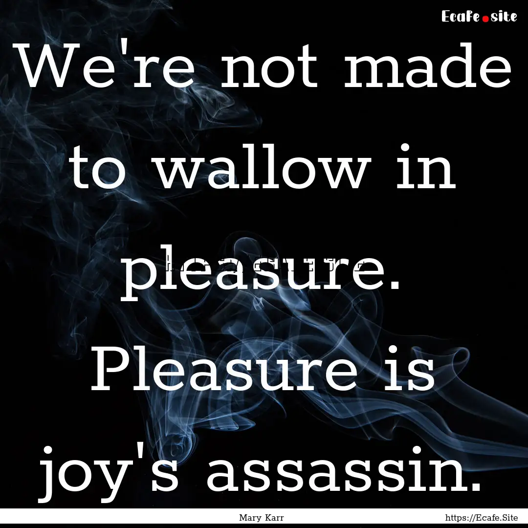 We're not made to wallow in pleasure. Pleasure.... : Quote by Mary Karr