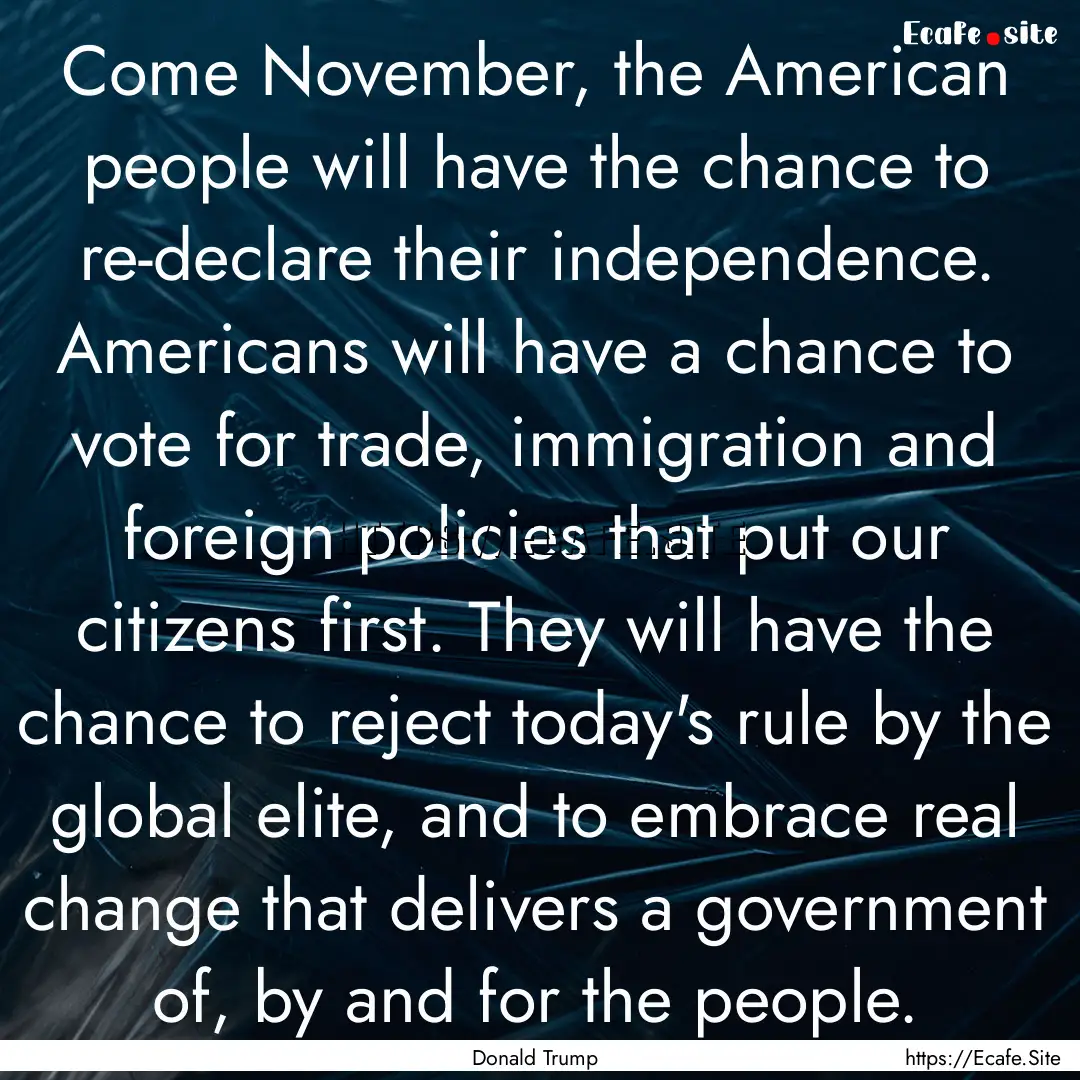 Come November, the American people will have.... : Quote by Donald Trump