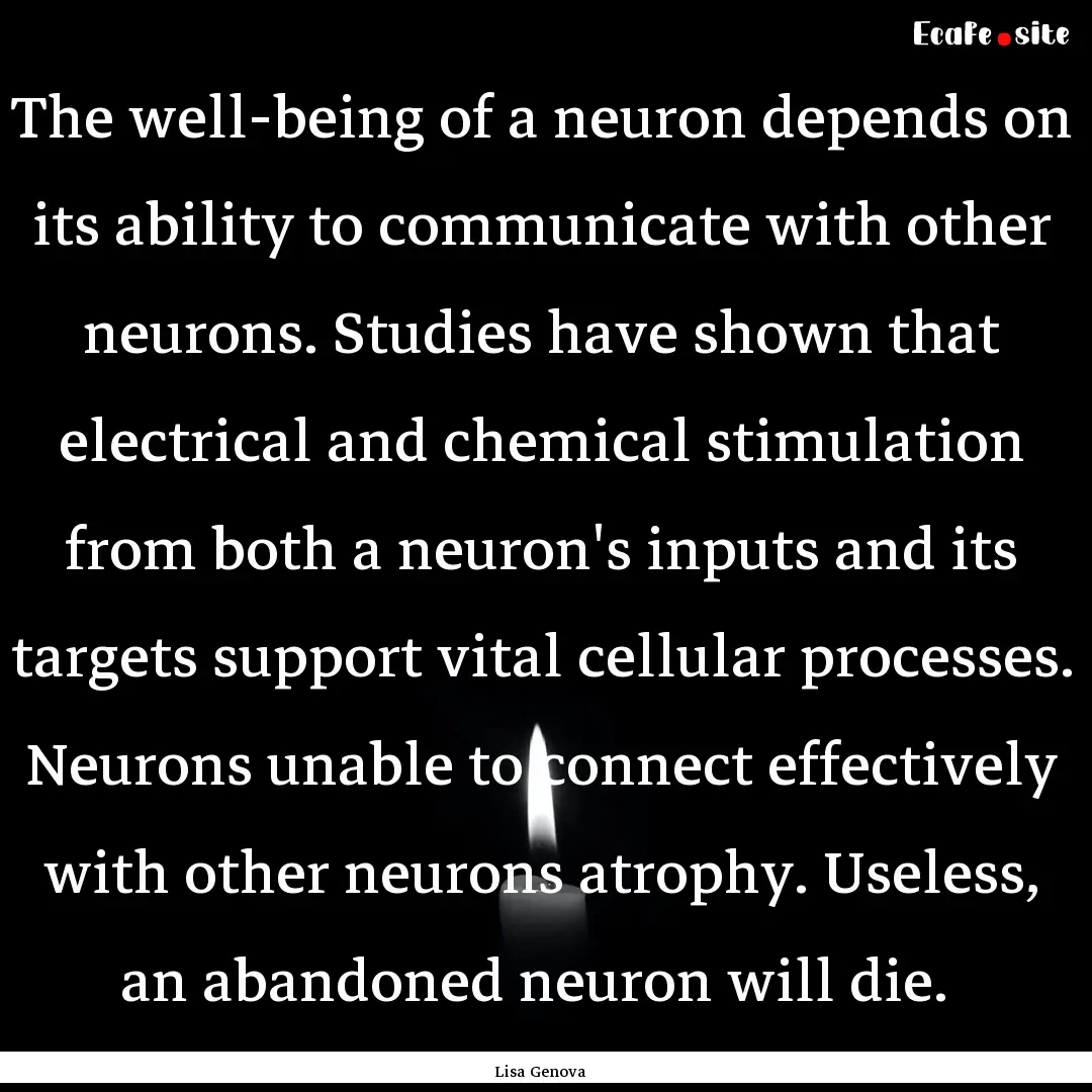 The well-being of a neuron depends on its.... : Quote by Lisa Genova