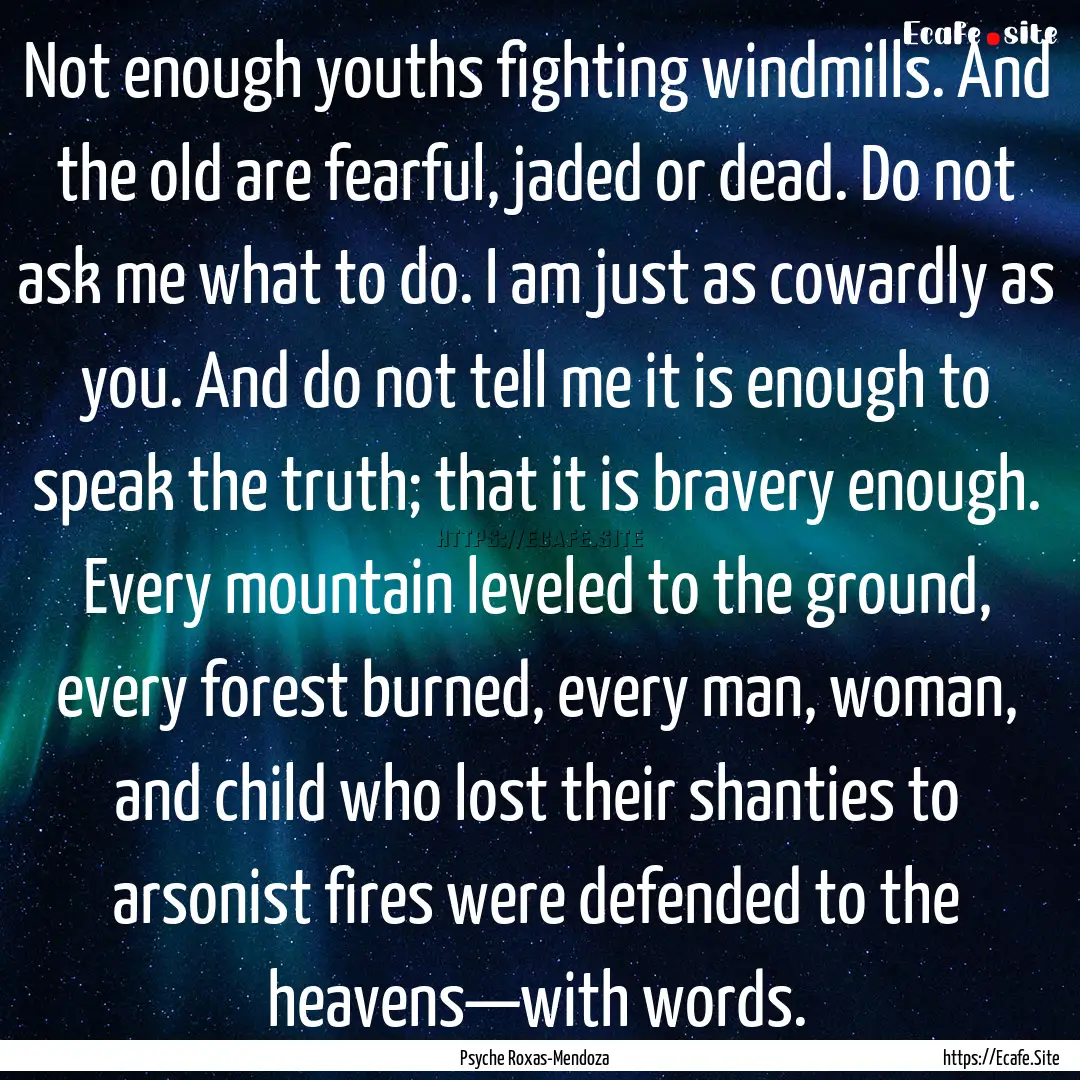 Not enough youths fighting windmills. And.... : Quote by Psyche Roxas-Mendoza