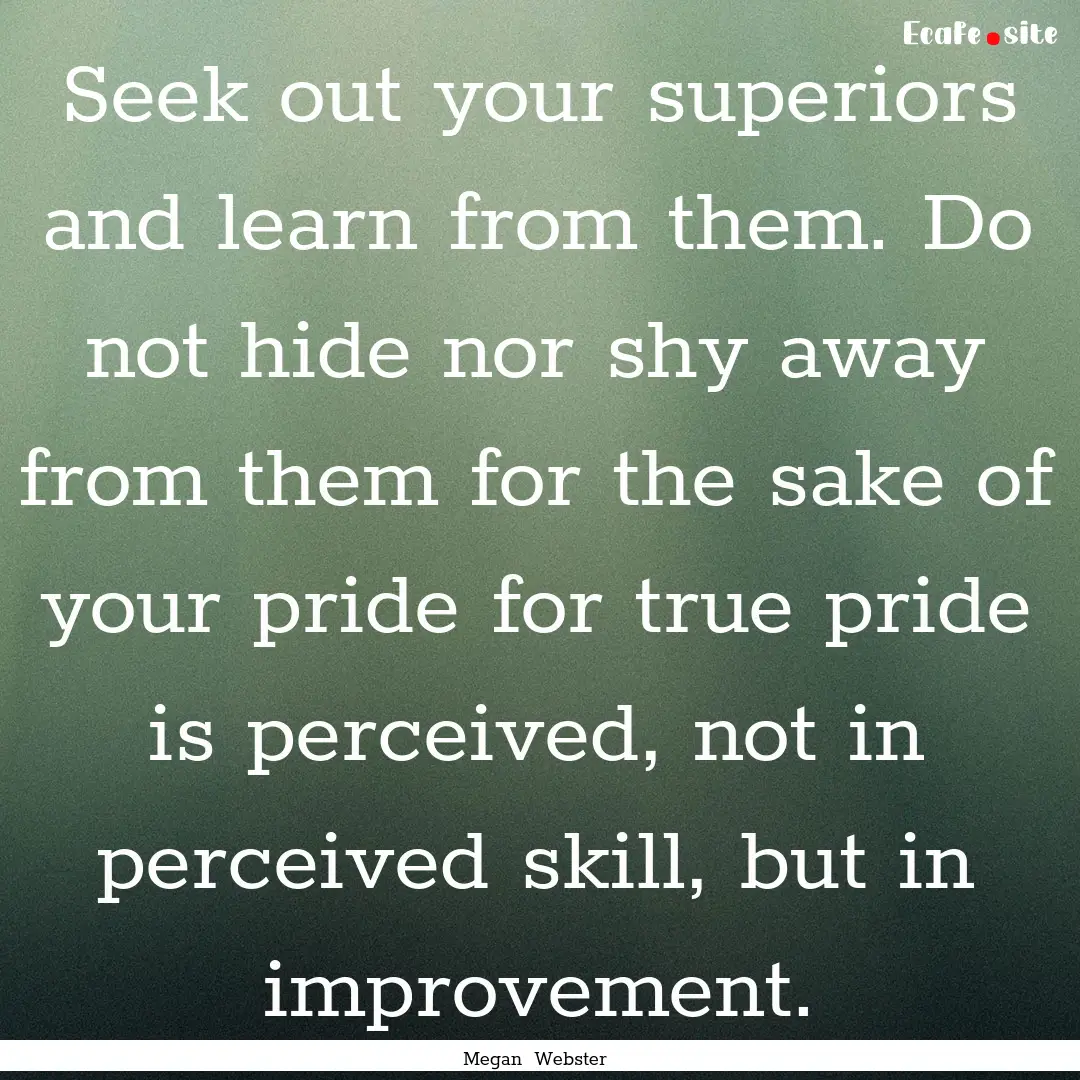 Seek out your superiors and learn from them..... : Quote by Megan Webster