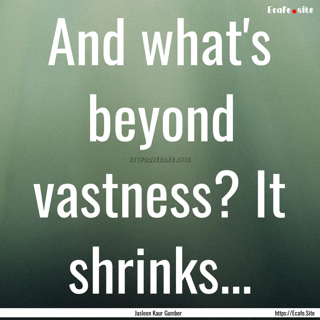 And what's beyond vastness? It shrinks....... : Quote by Jasleen Kaur Gumber