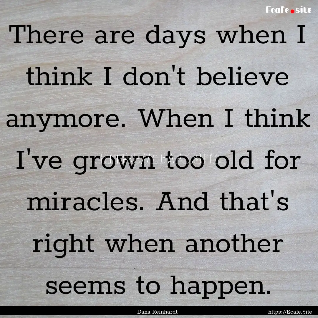 There are days when I think I don't believe.... : Quote by Dana Reinhardt