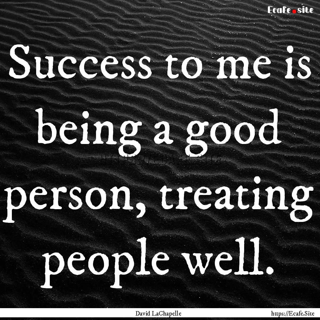 Success to me is being a good person, treating.... : Quote by David LaChapelle