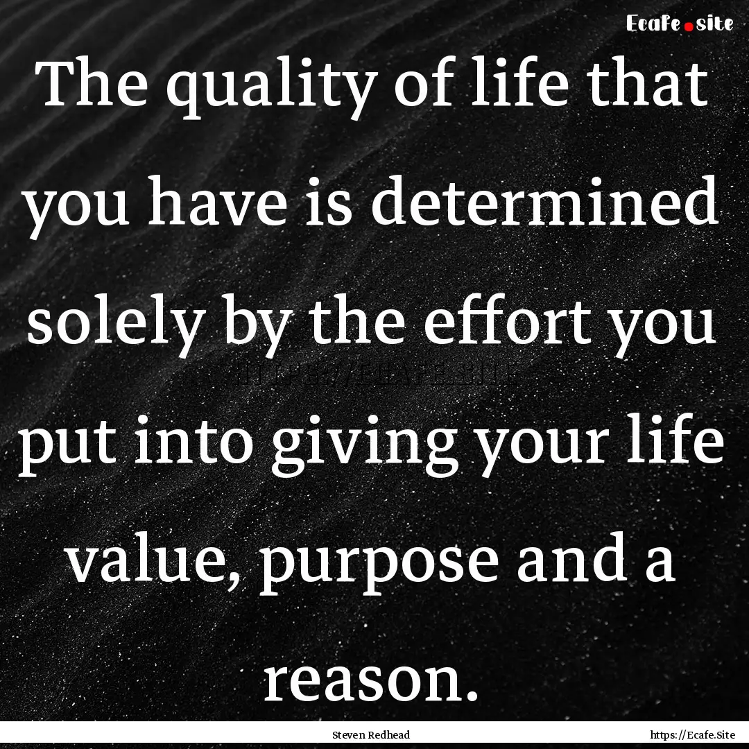 The quality of life that you have is determined.... : Quote by Steven Redhead