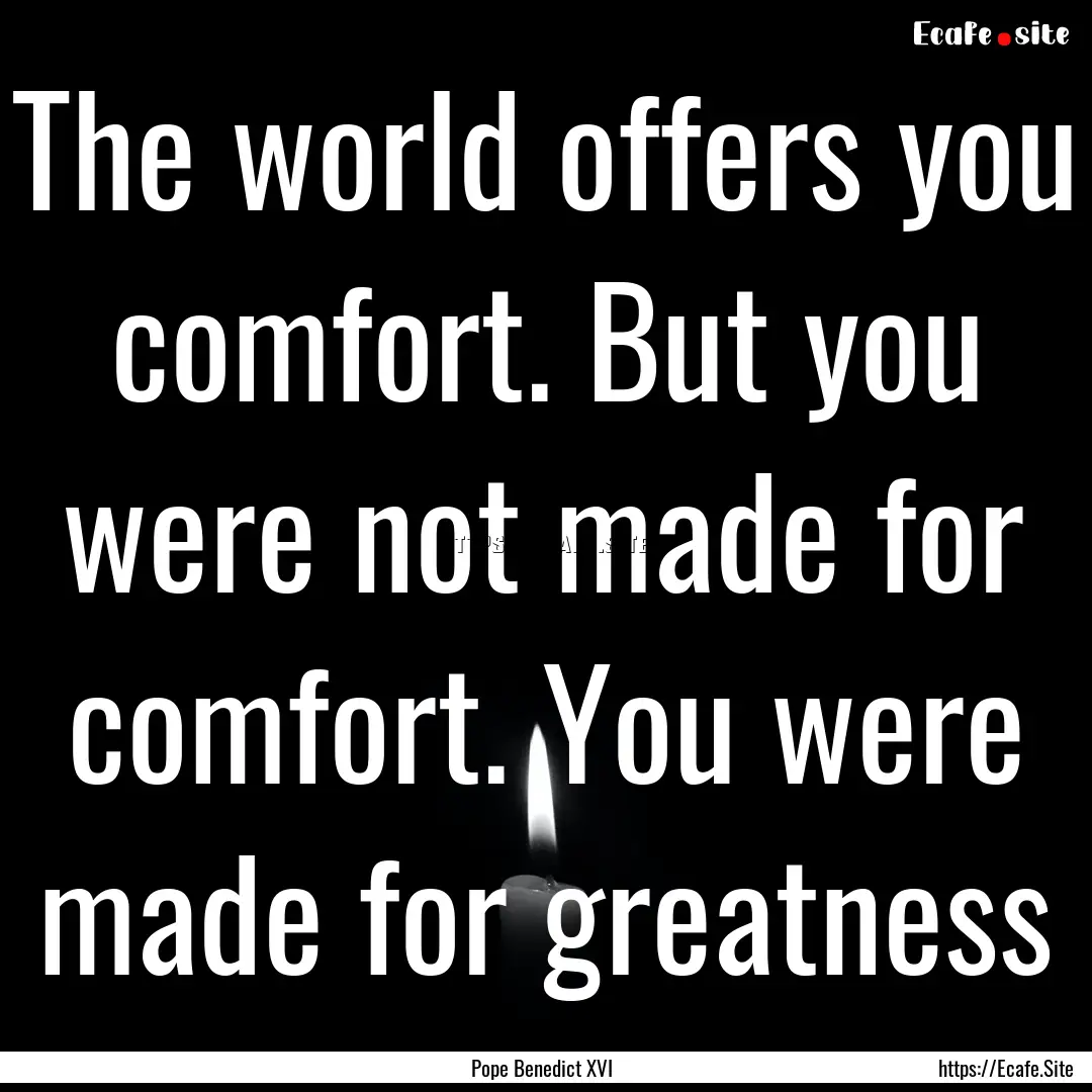 The world offers you comfort. But you were.... : Quote by Pope Benedict XVI