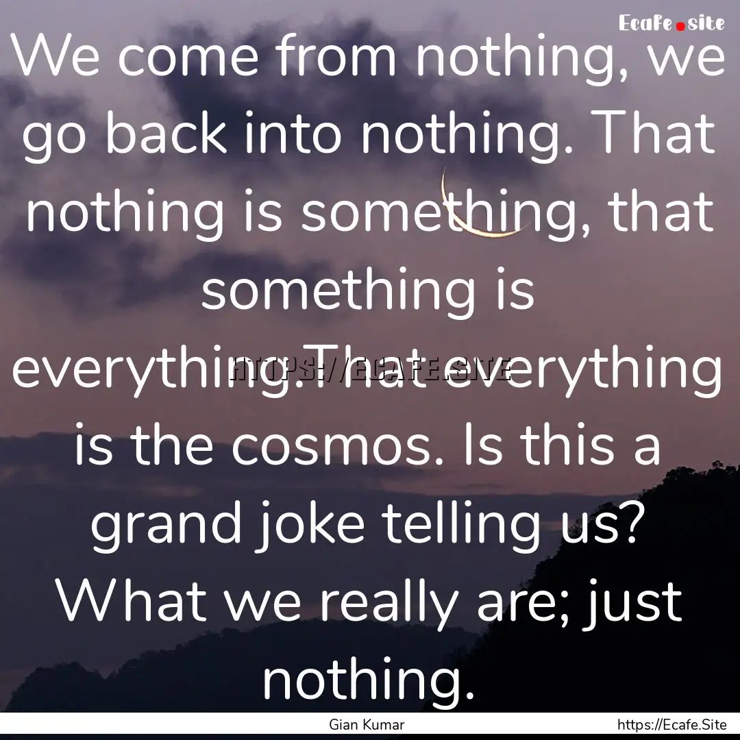 We come from nothing, we go back into nothing..... : Quote by Gian Kumar