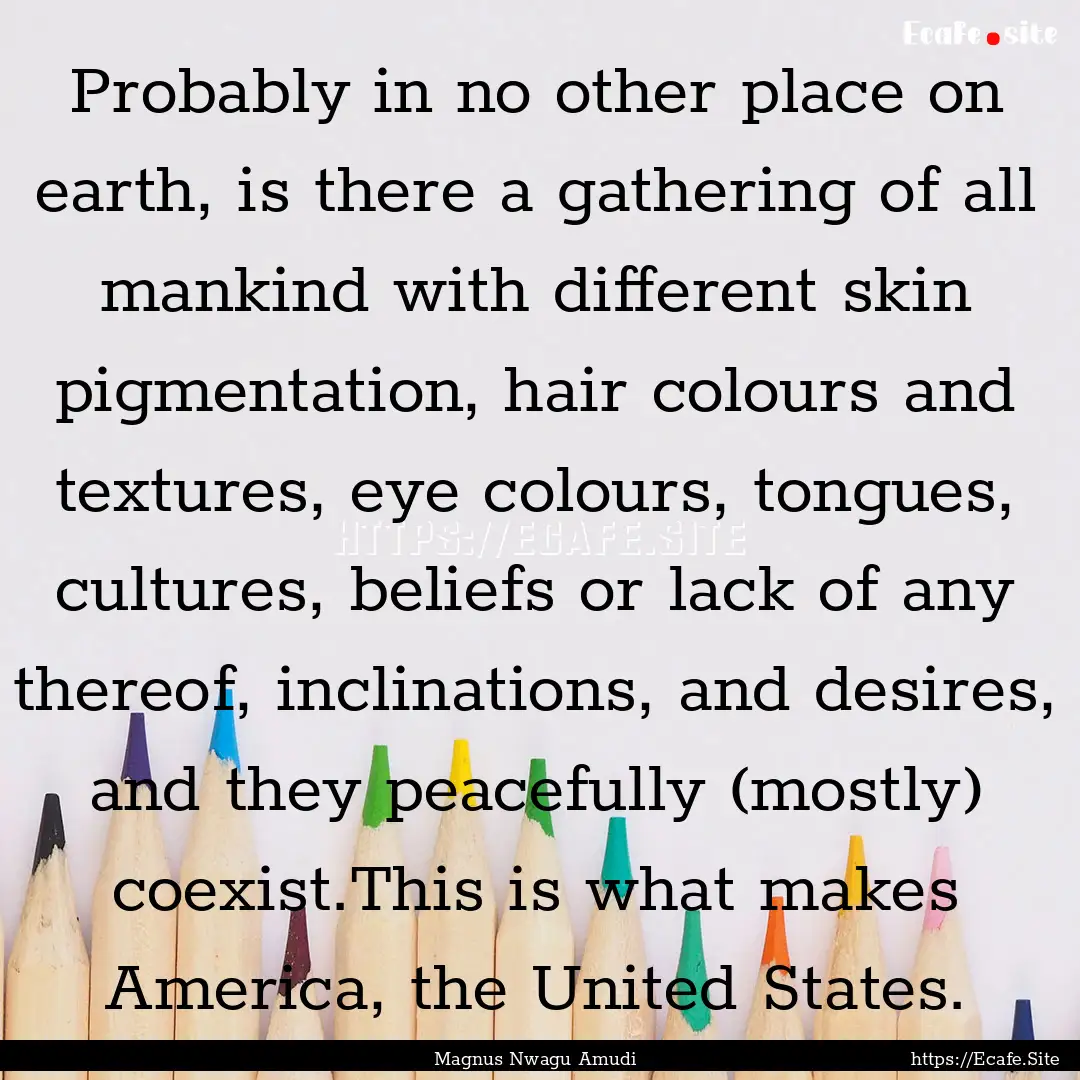 Probably in no other place on earth, is there.... : Quote by Magnus Nwagu Amudi