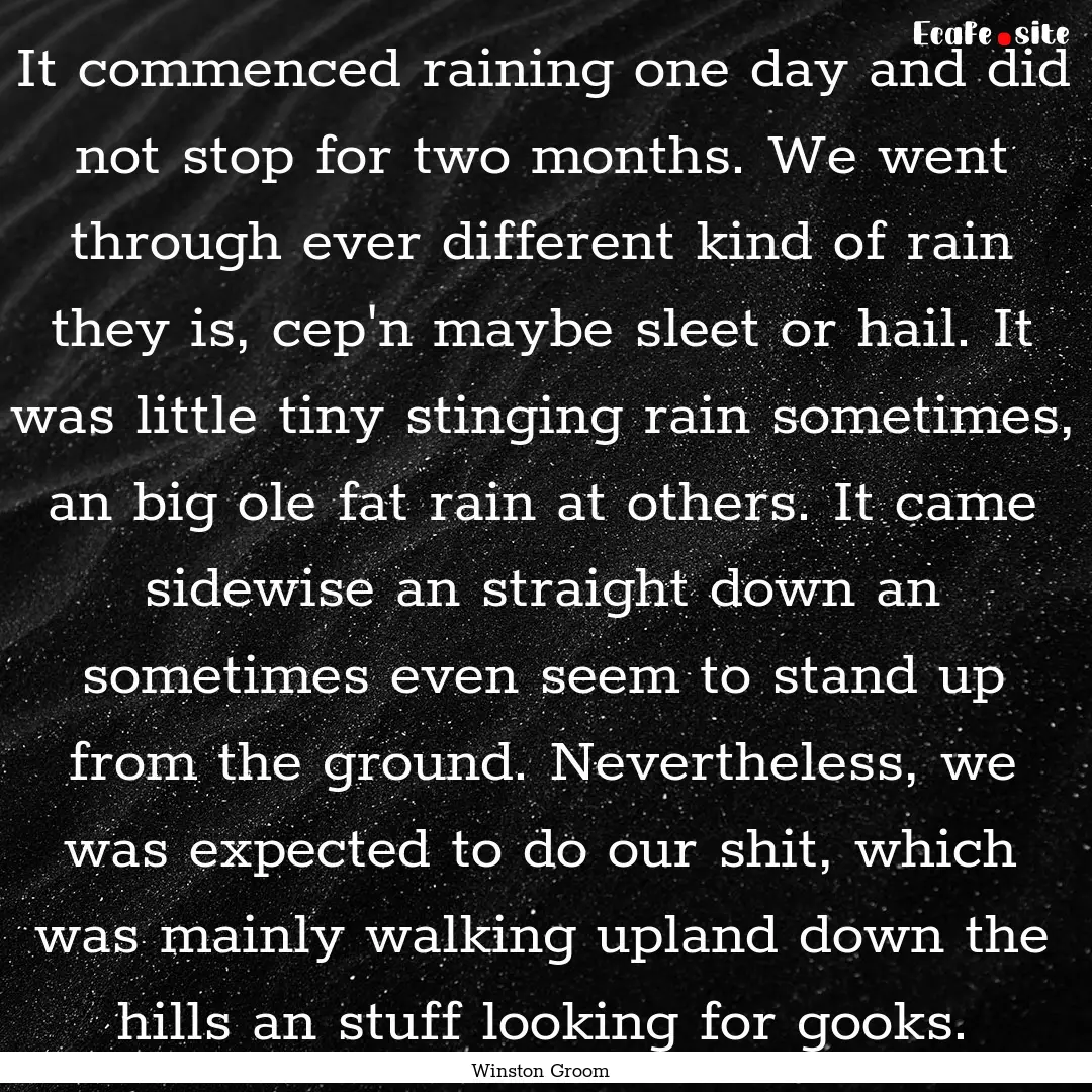 It commenced raining one day and did not.... : Quote by Winston Groom