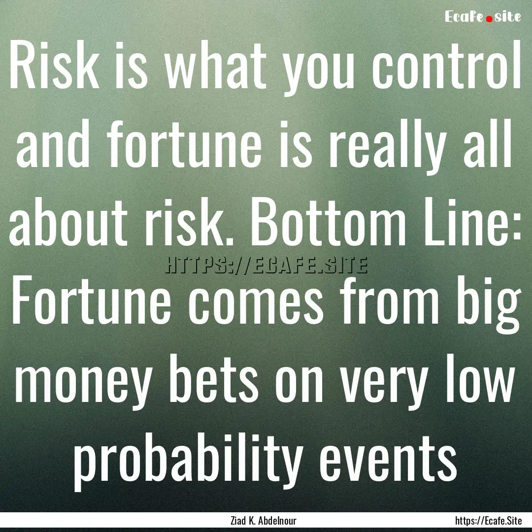 Risk is what you control and fortune is really.... : Quote by Ziad K. Abdelnour