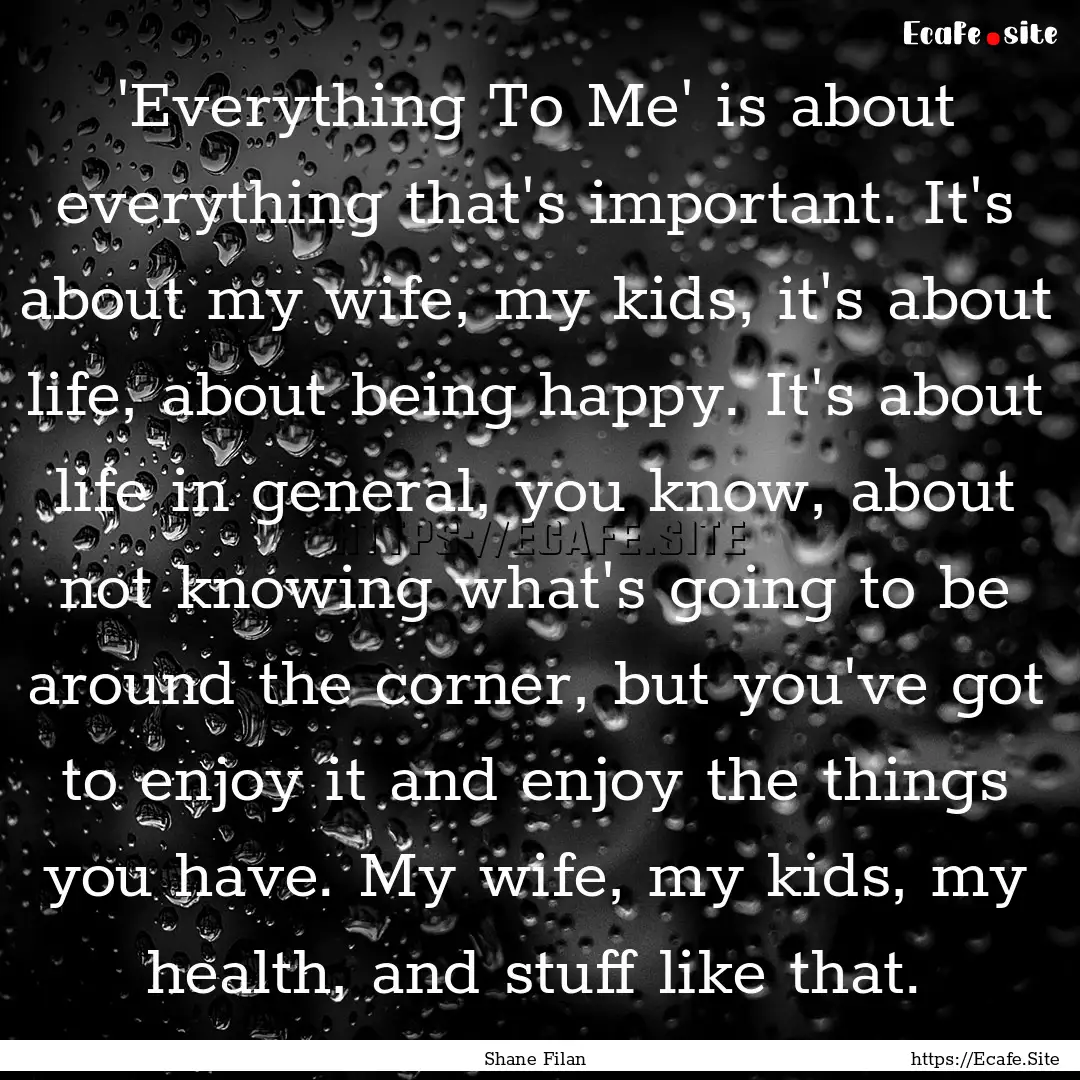 'Everything To Me' is about everything that's.... : Quote by Shane Filan