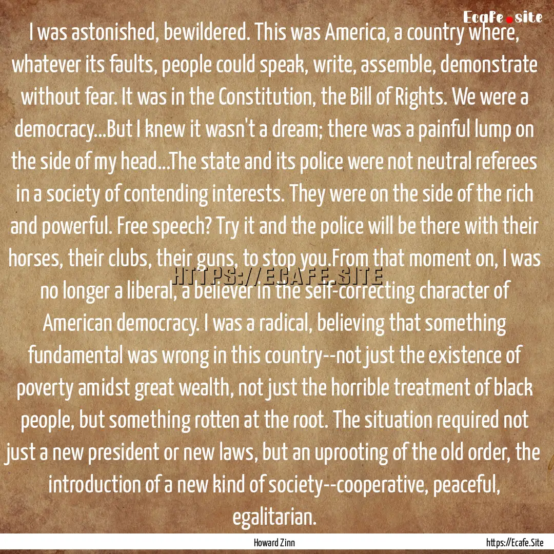 I was astonished, bewildered. This was America,.... : Quote by Howard Zinn