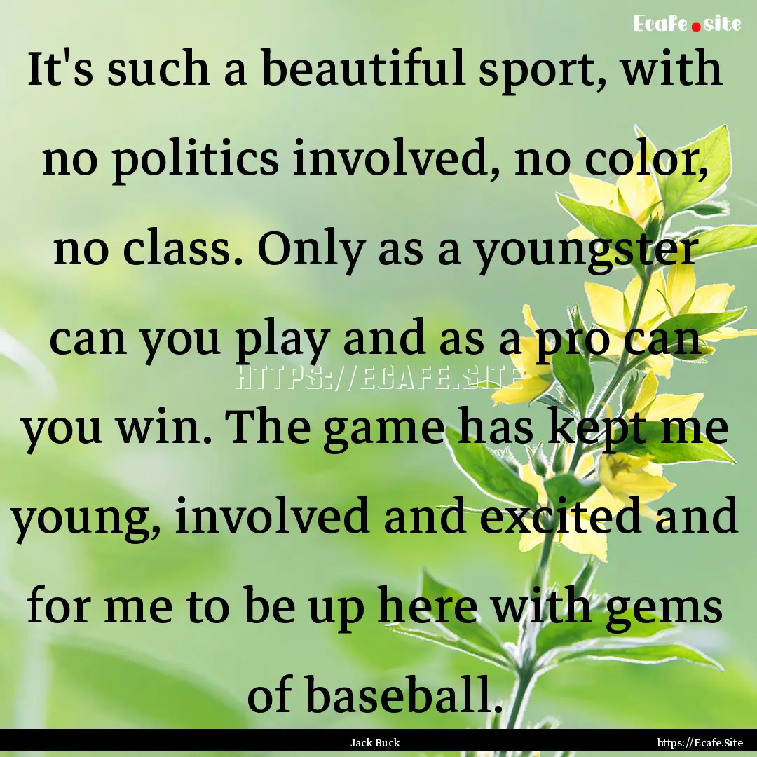 It's such a beautiful sport, with no politics.... : Quote by Jack Buck