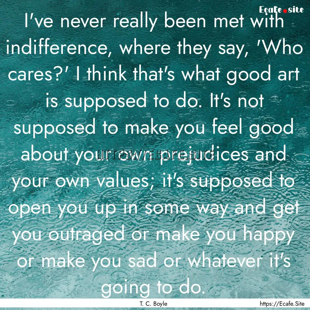 I've never really been met with indifference,.... : Quote by T. C. Boyle